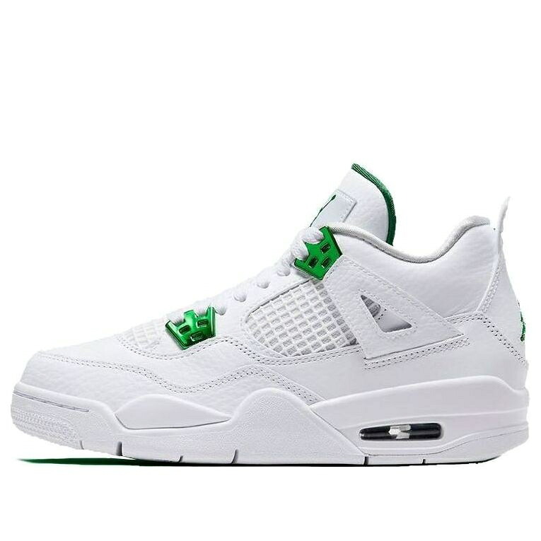ナイキ ジョーダン 白色 ホワイト 緑 グリーン 銀色 シルバー 'GREEN METALLIC' ジュニア キッズ JORDAN (GS) AIR 4 RETRO 408452-113 / WHITE PINE GREEN METALLIC SILVER ベビー マタニティ スニーカー|スニケス