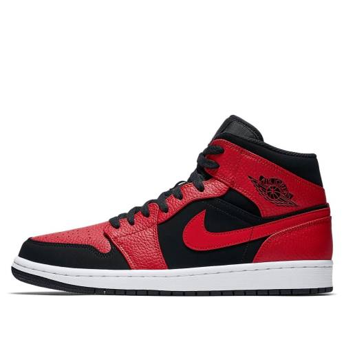 ナイキ ジョーダン ミッド 黒色 ブラック 赤 レッド 白色 ホワイト BRED スニーカー メンズ JORDAN AIR 1 MID 554724-054 / BLACK GYM RED WHITE