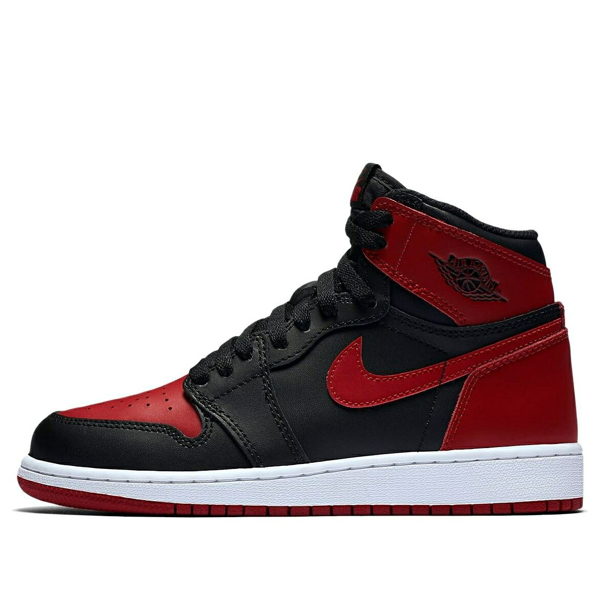 ナイキ ジョーダン ハイ 黒色 ブラック 赤 レッド 白色 ホワイト 'BANNED' ジュニア キッズ JORDAN (GS) AIR 1 RETRO HIGH OG 2016 575441-001 / BLACK VARSITY RED WHITE ベビー マタニティ スニーカー｜スニケス