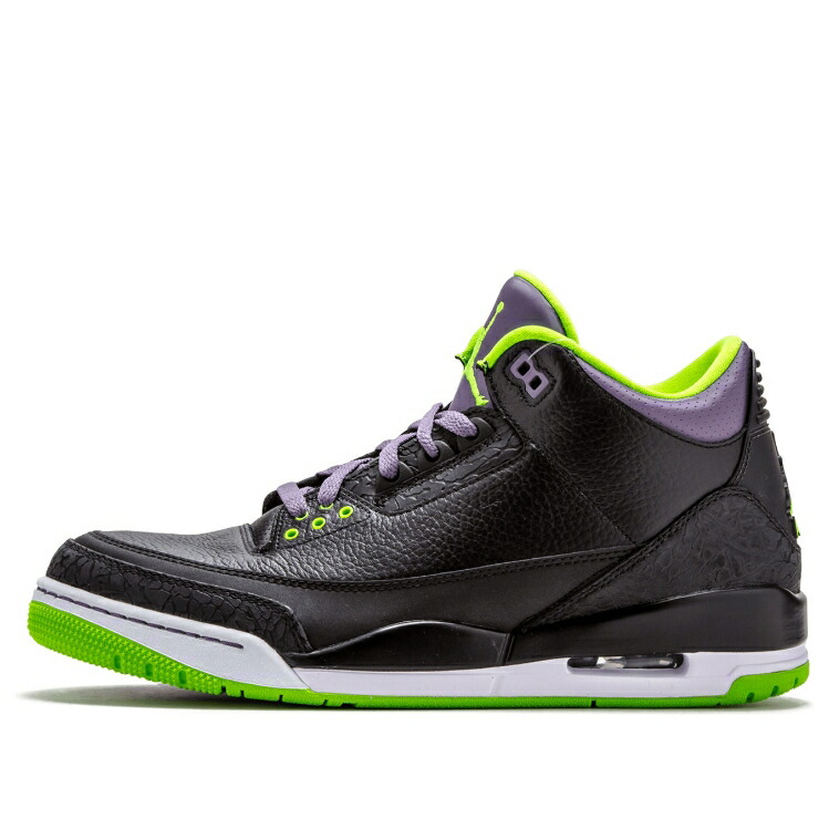 ナイキ ジョーダン 黒いこと 黒いこと \u0027JOKER\u0027 スニーカー メンズ JORDAN AIR 3 RETRO 136064-018 / BLACK ELCTRC GRN CNYN PRPL WHT 靴-メンズ靴