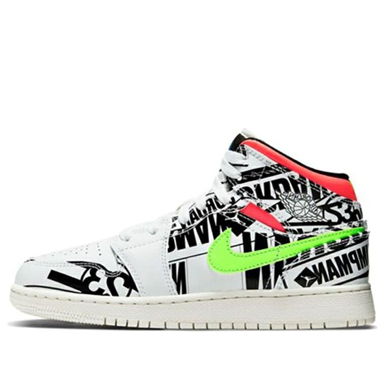 ナイキ ジョーダン ミッド 白色 ホワイト 青色 ブルー 黒色 ブラック 'ALL LOGOS' ジュニア キッズ JORDAN (GS) AIR 1 MID OVER 554725-143 / WHITE RACER BLUE BLACK ベビー マタニティ スニーカー