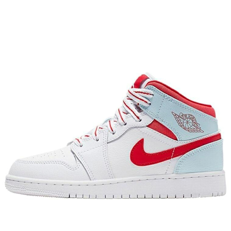 ナイキ ジョーダン ミッド 白色 ホワイト 赤 レッド 青色 ブルー 'TOPAZ MIST' ジュニア キッズ JORDAN (GS) AIR 1 MID 555112-104 / WHITE UNIVERSITY RED ICE BLUE ベビー マタニティ スニーカー