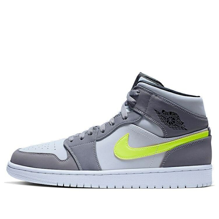 ナイキ ジョーダン ミッド 灰色 グレー 白色 ホワイト GUNSMOKE VOLT スニーカー メンズ JORDAN AIR 1 MID 554724-072 / GUNSMOKE VOLT NEUTRAL GREY WHITE