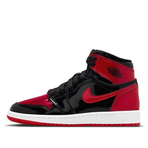 ナイキ ジョーダン ハイ 黒色 ブラック 赤 レッド 'PATENT BRED' ジュニア キッズ JORDAN (GS) AIR 1 RETRO HIGH OG 575441-063 / BLACK RED ベビー マタニティ スニーカー｜スニケス