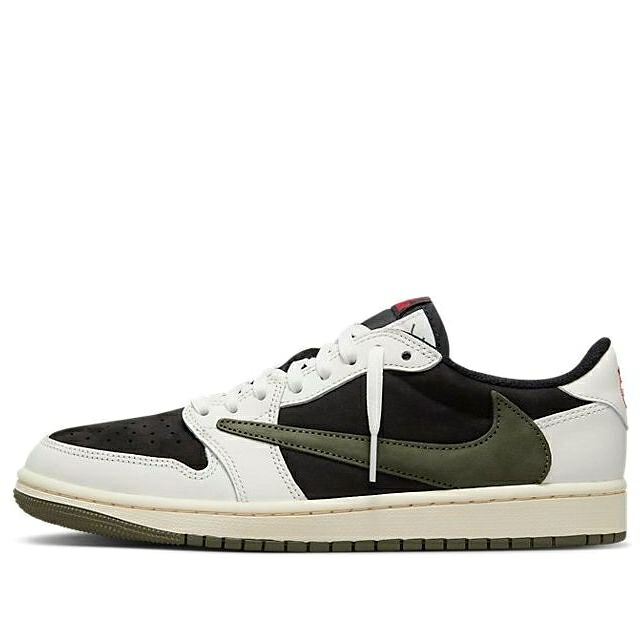 ナイキ ジョーダン 赤 赤いこと 黒いこと 黒いこと トラヴィススコット \u0027MEDIUM OLIVE\u0027 スニーカー レディース JORDAN (WMNS) AIR 1 RETRO LOW OG SP X TRAVIS SCOTT DZ4137-106 / SAIL UNIVERSITY RED BLACK MEDIUM