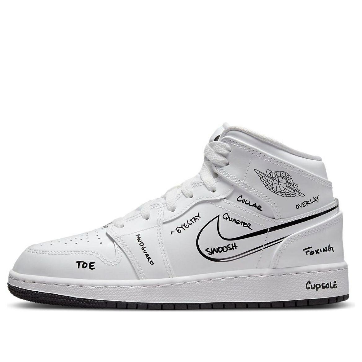 ナイキ ジョーダン ミッド 白色 ホワイト 黒色 ブラック 'SCHEMATIC' ジュニア キッズ JORDAN (GS) AIR 1 MID DQ1864-100 / WHITE BLACK ベビー マタニティ スニーカー|スニケス