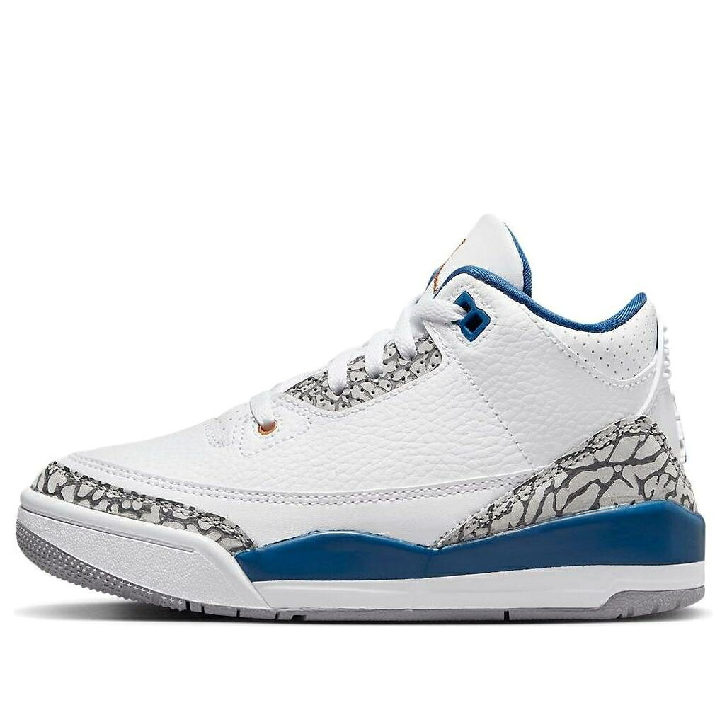 ナイキ ジョーダン 白色 ホワイト 銅色 コッパー 青色 ブルー 'ワシントン ウィザーズ' ジュニア キッズ JORDAN (PS) AIR 3 RETRO 'WASHINGTON WIZARDS' DM0966-148 / WHITE METALLIC COPPER TRUE BLUE ベビー マタ|スニケス