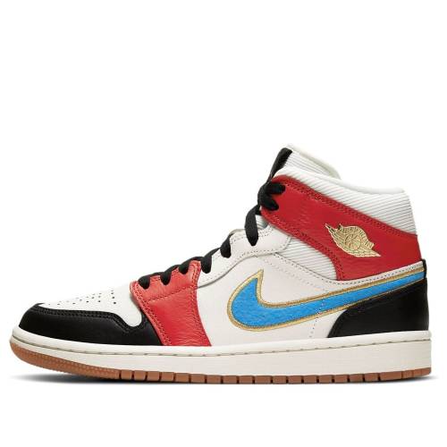 ナイキ ジョーダン ミッド ゴールド 赤 赤いこと 黒いこと 黒いこと \u0027LET MAN\u0027 スニーカー レディース JORDAN (WMNS) AIR 1 MID SE \u0027LET(HER)MAN\u0027 DC1426-100 / SAIL METALLIC GOLD GYM RED BLACK