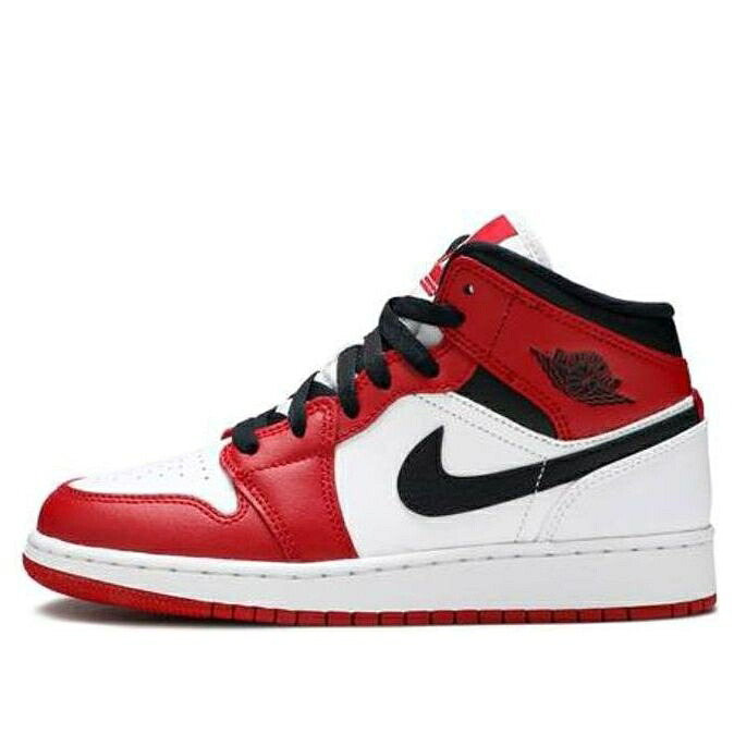 ナイキ ジョーダン ミッド 白色 ホワイト 赤 レッド 黒色 ブラック 'CHICAGO' ジュニア キッズ JORDAN (GS) AIR 1 MID 554725-173 / WHITE GYM RED BLACK ベビー マタニティ スニーカー|スニケス
