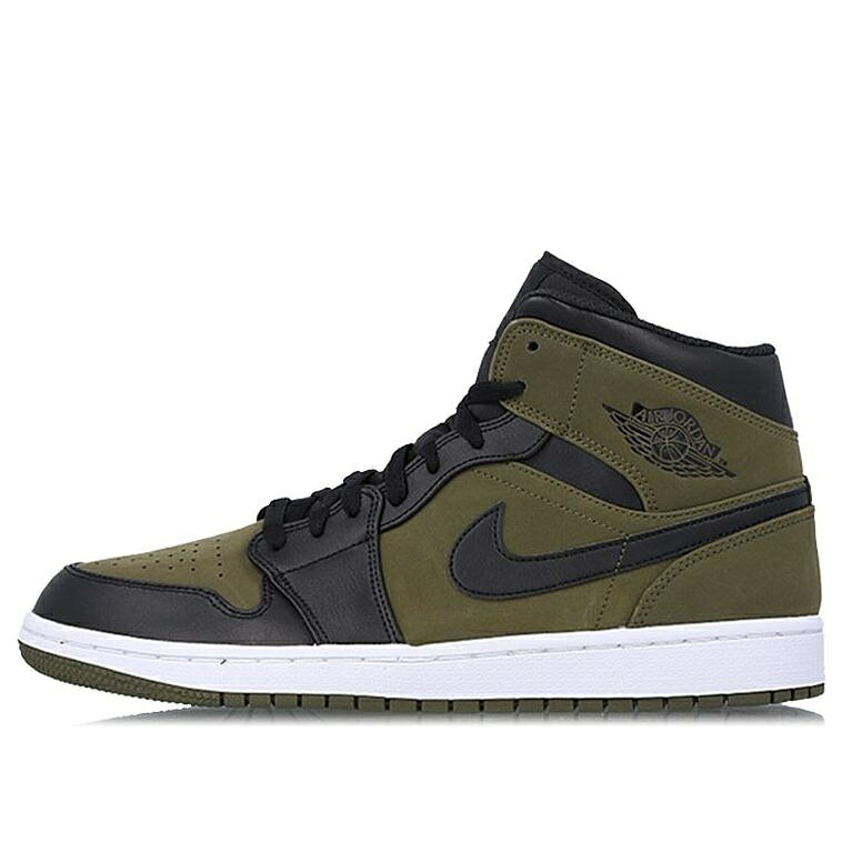 ナイキ ジョーダン ミッド オリーブ 黒色 ブラック 白色 ホワイト 'OLIVE CANVAS' スニーカー メンズ JORDAN AIR 1 MID 554724-301 / OLIVE CANVAS BLACK WHITE