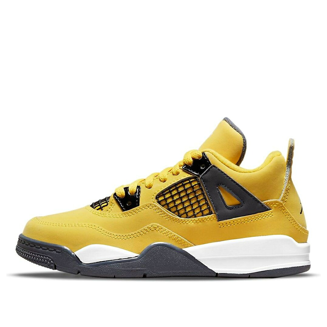 ナイキ ジョーダン 黄色 イエロー 青色 ブルー 灰色 グレー 白色 ホワイト 'LIGHTNING' ジュニア キッズ JORDAN (PS) AIR 4 RETRO 2021 BQ7669-700 / TOUR YELLOW DARK BLUE GREY WHITE ベビー マタニティ スニー