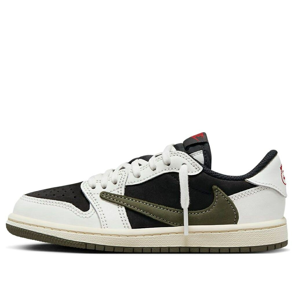 ナイキ ジョーダン 赤 レッド 黒色 ブラック トラヴィススコット 'OLIVE' ジュニア キッズ JORDAN (PS) AIR 1 RETRO LOW OG SP X TRAVIS SCOTT DZ5909-106 / SAIL UNIVERSITY RED BLACK MEDIUM ベビー マタニティ スニ｜スニケス