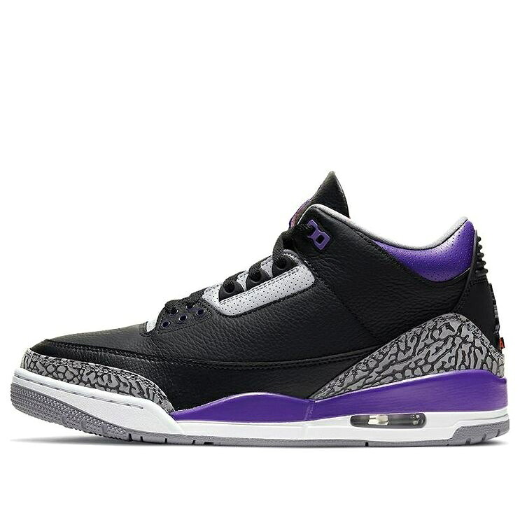 ナイキ ジョーダン 黒色 ブラック 灰色 シメント グレー 白色 ホワイト コート COURT PURPLE スニーカー メンズ JORDAN AIR 3 RETRO CT8532-050 / BLACK CEMENT GREY WHITE COURT