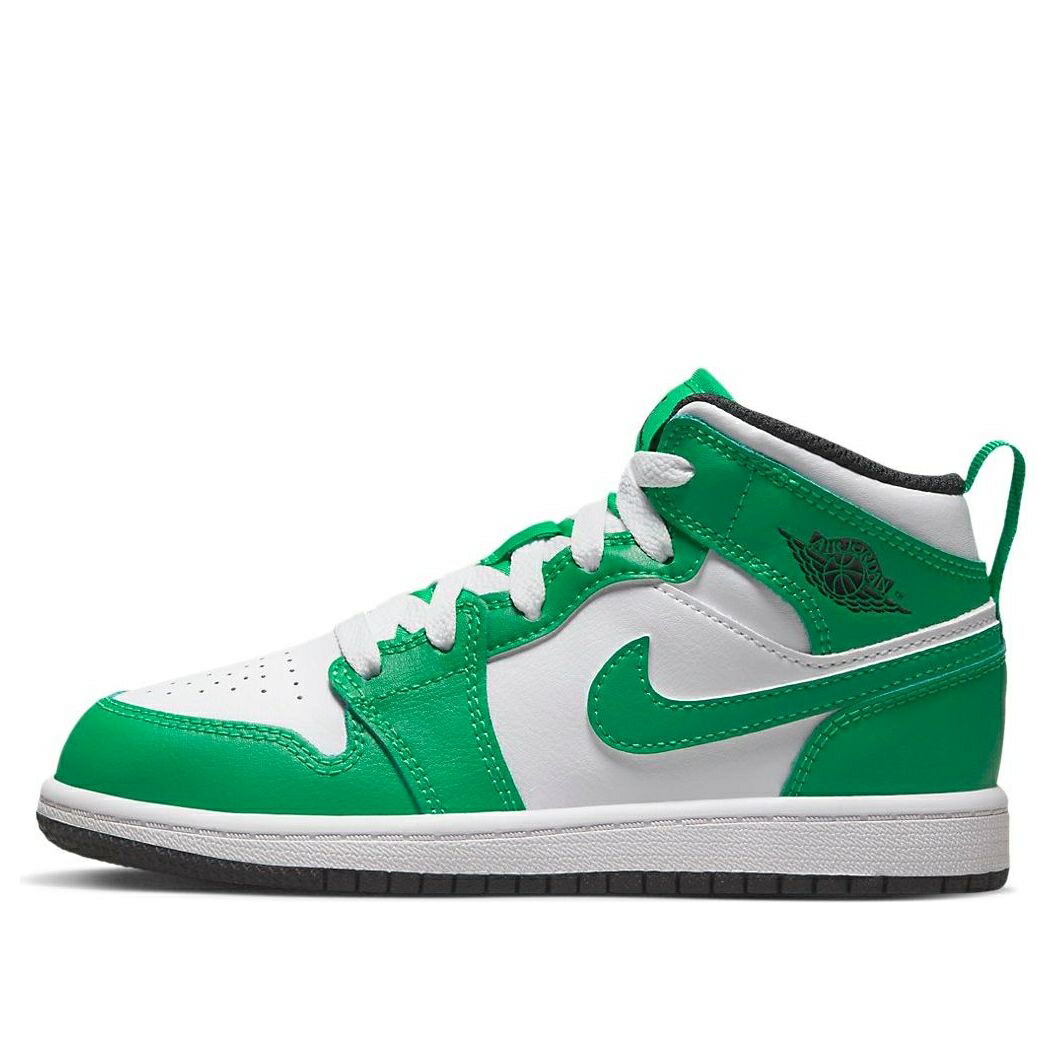 ナイキ ジョーダン ミッド 緑 グリーン 黒色 ブラック 白色 ホワイト 'LUCKY GREEN' ジュニア キッズ JORDAN (PS) AIR 1 MID DQ8424-301 / LUCKY GREEN BLACK WHITE ベビー マタニティ スニーカー|スニケス