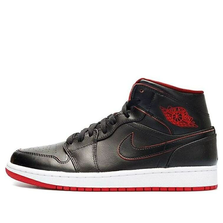 ナイキ ジョーダン ミッド 黒色 ブラック 白色 ホワイト 赤 レッド 'BLACK RED' スニーカー メンズ JORDAN AIR 1 MID 554724-028 / BLACK BLACK WHITE GYM RED｜スニケス
