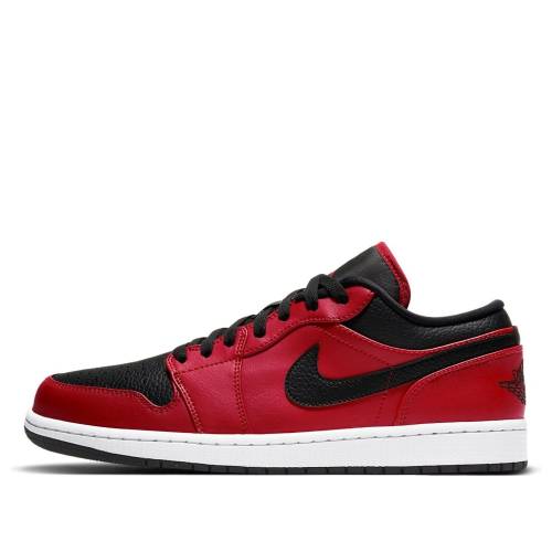 ナイキ ジョーダン 赤 赤いこと 黒いこと 黒いこと 白いこと 白いこと \u0027REVERSE SWOOSH\u0027 スニーカー メンズ JORDAN AIR 1 LOW BRED PEBBLED 553558-605 / GYM RED BLACK WHITE