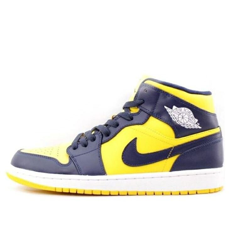 ナイキ ジョーダン ミッド 紺色 米国海軍 \u0027MICHIGAN\u0027 スニーカー メンズ JORDAN AIR 1 MID 554724-707 / VARSITY MAIZE NAVY