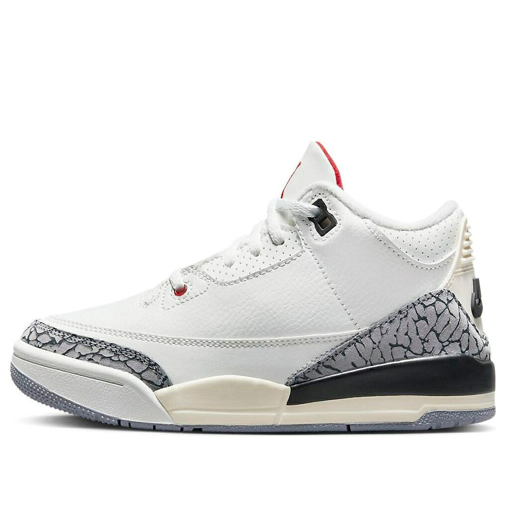 ナイキ ジョーダン 灰色 シメント 白色 ホワイト ファイア 赤 レッド 黒色 ブラック 'WHITE REIMAGINED' ジュニア キッズ JORDAN (PS) AIR 3 RETRO CEMENT DM0966-100 / SUMMIT WHITE FIRE RED BLACK ベビー マタニ