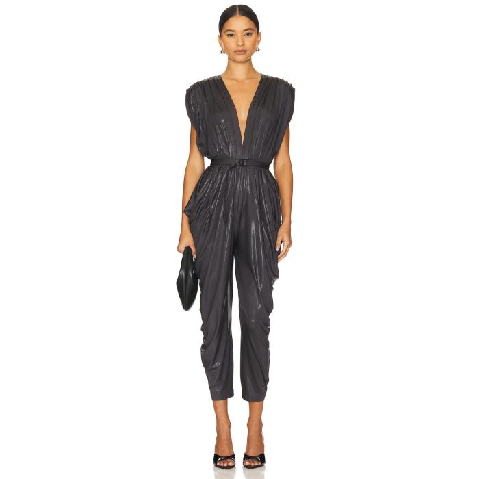 Norma Kamali 【 Square Sleeve Waterfall Jumpsuit Women Charcoal 】 Sleeve スリーブ ジャンプスーツ レディースファッション オールインワン サロペット レディース チャコール