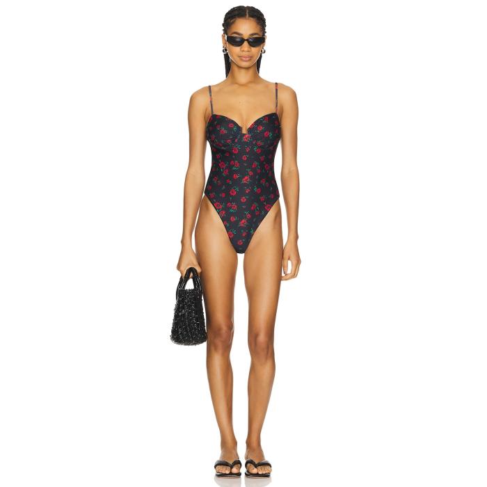 Lpa 【 Dana One Piece Women Black Poppy Floral 】 レディースファッション 水着 レディース 黒色 ブラック