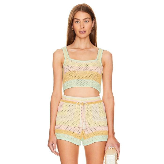 Pq 【 Crochet Crop Top Women Sorrento 】 Crop クロップ レディースファッション トップス ベアトップ チューブトップ レディース