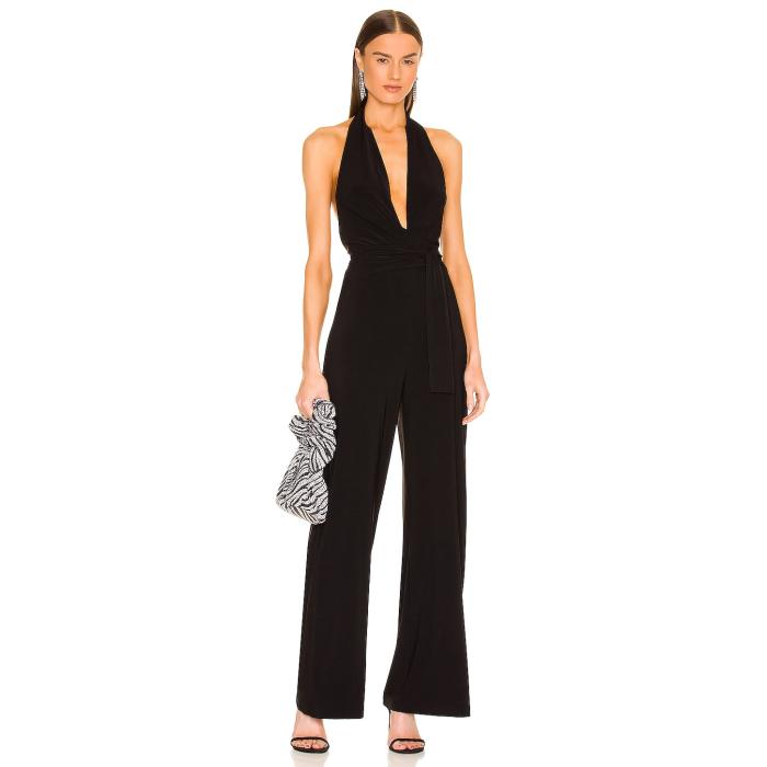 Norma Kamali 【 Halter Wrap Straight Leg Jumpsuit Women Black 】 wrap 一回り 飛び降りる背広 レディース 黒いこと 黒いこと