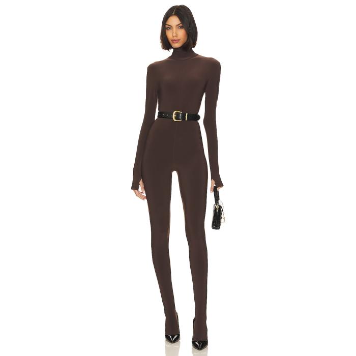 Norma Kamali 【 Slim Fit Turtle Catsuit With Footsie Women Chocolate 】 slim スリム レディース|スニケス