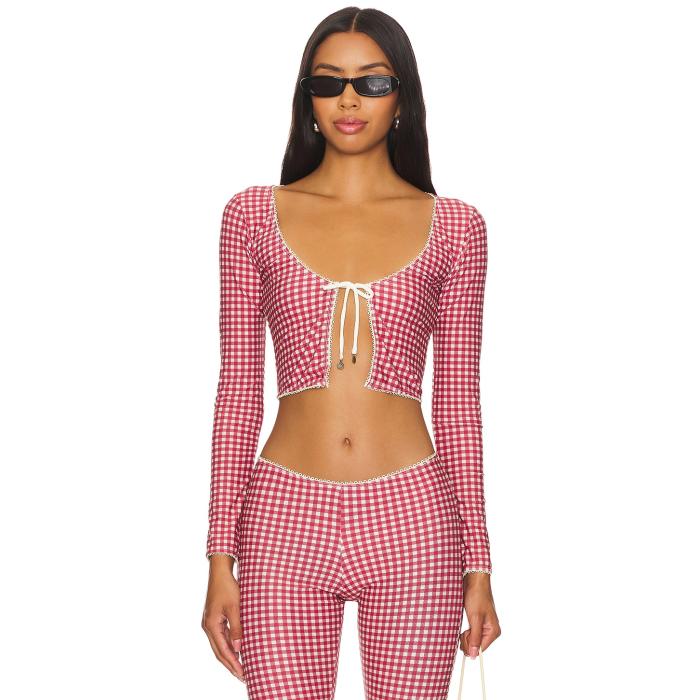 ジェイディッドロンドン Jaded London 【 Cardigan With Picot Trim Women Red Gingham 】 ジレー レディース Red 赤・赤いこと