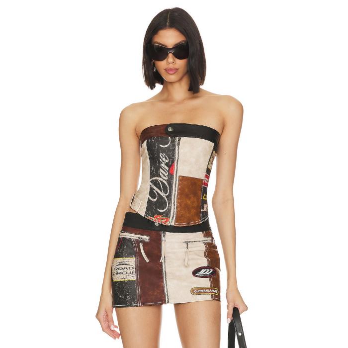ジェイディッドロンドン Jaded London 【 Daytona Faux Leather Corset Top Women Brown & Blue 】 レザー レディースファッション トップス その他 レディース 茶色 ブラウン 青色 ブルー