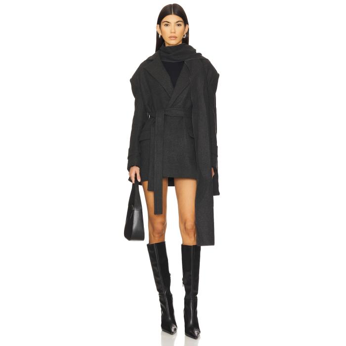 Selmacilek 【 Scarf-Detailed Cachet Blazer Jacket Women Dark Grey 】 ブレイザー Jacket ジャケット レディースファッション コート ジャケット レディース 灰色 グレー