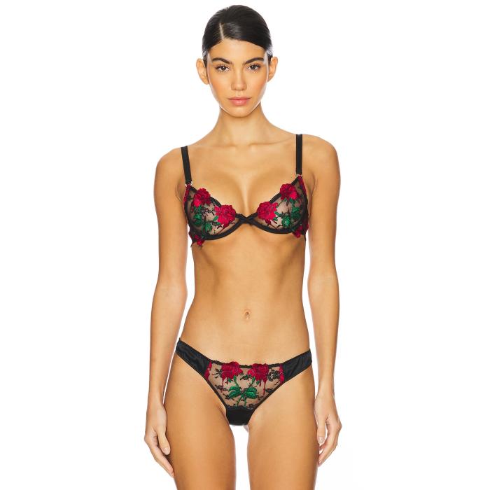 フルールドゥマル Fleur Du Mal 【 Bleeding Rose Embroidery Demi Bra Women Black 】 Rose ローズ インナー 下着 ナイトウェア レディース インナー 下着 ランジェリー ブラジャー レディース 黒色 ブラック
