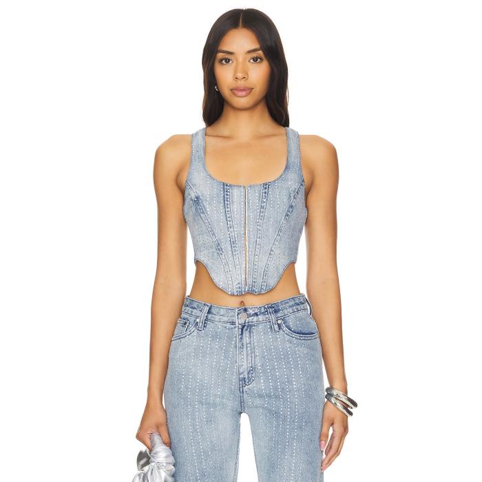 Superdown 【 Ileen Corset Top Women Light Wash 】 レディースファッション トップス その他 レディース