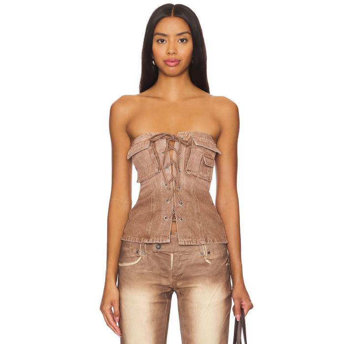 Superdown 【 Jasmine Tube Top Women Brown 】 レディースファッション トップス ベアトップ チューブトップ レディース 茶色 ブラウン