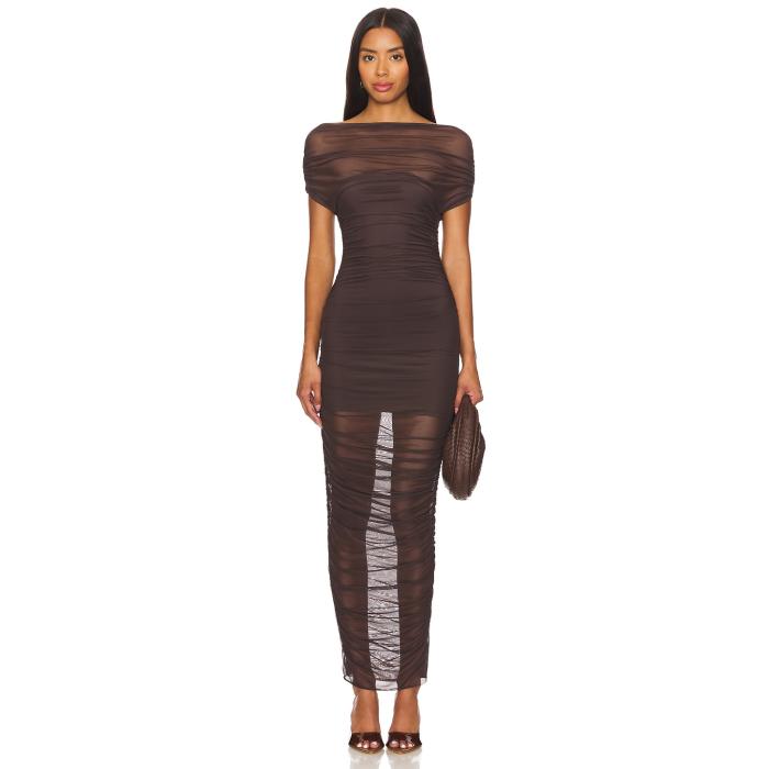 Ser.o.ya 【 Noel Off Shoulder Mesh Midi Dress Women Ash Brown 】 ドレス レディースファッション ドレス レディース 茶色 ブラウン 46,380円