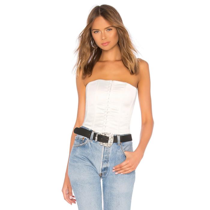 Guizio 【 Satin Corset Women White 】 サテン レディースファッション トップス ベアトップ チューブトップ レディース 白色 ホワイト