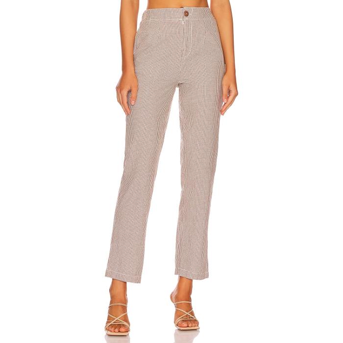 フリーピープル Free People 【 Kate Plaid Straight Leg Pant Women Brown & White 】 パンツ レディースファッション ボトムス パンツ レディース 茶色 ブラウン 白色 ホワイト