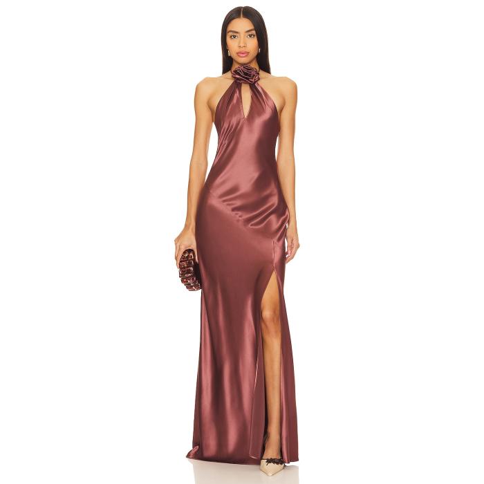 Nicholas 【 Ana Halter Dress With Removable Flower Women Nutmeg 】 ドレス レディースファッション ドレス レディース