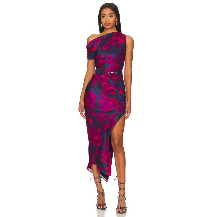 Nicholas 【 Calantha Off Shoulder Midi Dress Women Magenta Blurred Floral Print 】 ドレス レディースファッション ドレス レディース マジェンタ
