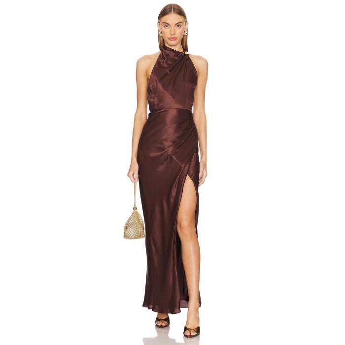 Nicholas 【 Galilea High Neck Gold Trim Maxi Dress Women Espresso 】 ハイ ゴールド ドレス レディースファッション ドレス レディース