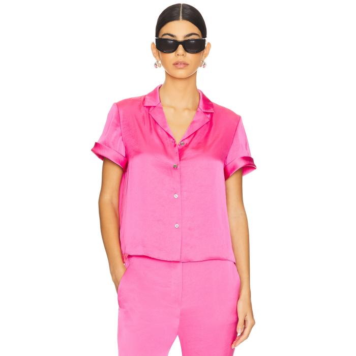 セオリー Theory 【 Short Sleeve Camp Shirt Women Pink Azalea 】 Sleeve スリーブ レディースファッション トップス その他 レディース pink ピンク