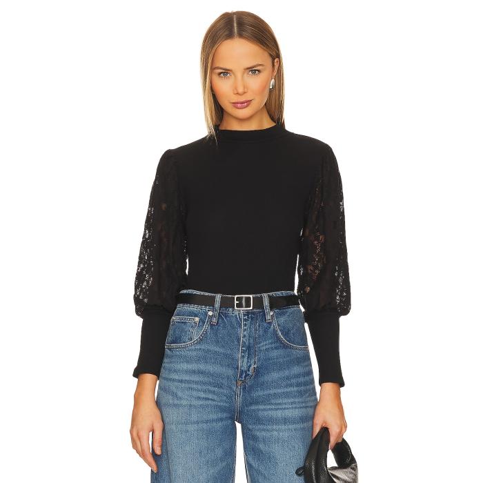 Bobi 【 Lace Long Sleeve Sweater Women Black 】 Sleeve 捩り 調教師 レディース 黒いこと 黒いこと