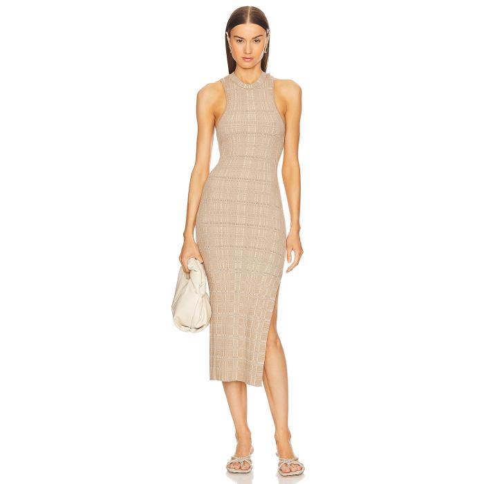 L'academie 【 By Marianna Halia Midi Knit Dress With Slit Women Beige Multi 】 ニット ドレス レディースファッション ドレス レディース ベージュ