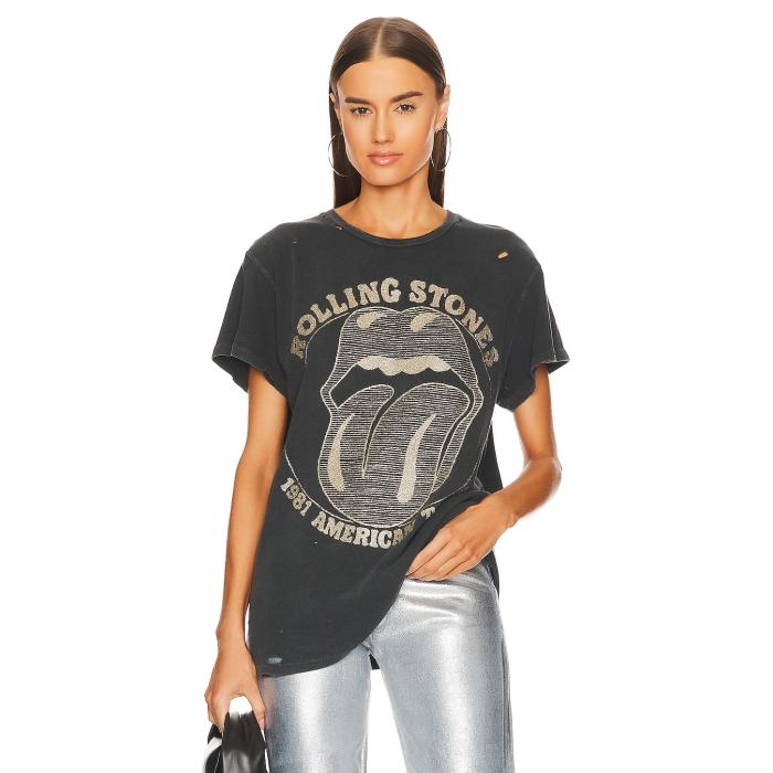 Madeworn 【 The Rolling Stones Destroyed Tee Women Coal Pigment 】 Tシャツ レディースファッション トップス Tシャツ カットソー レディース