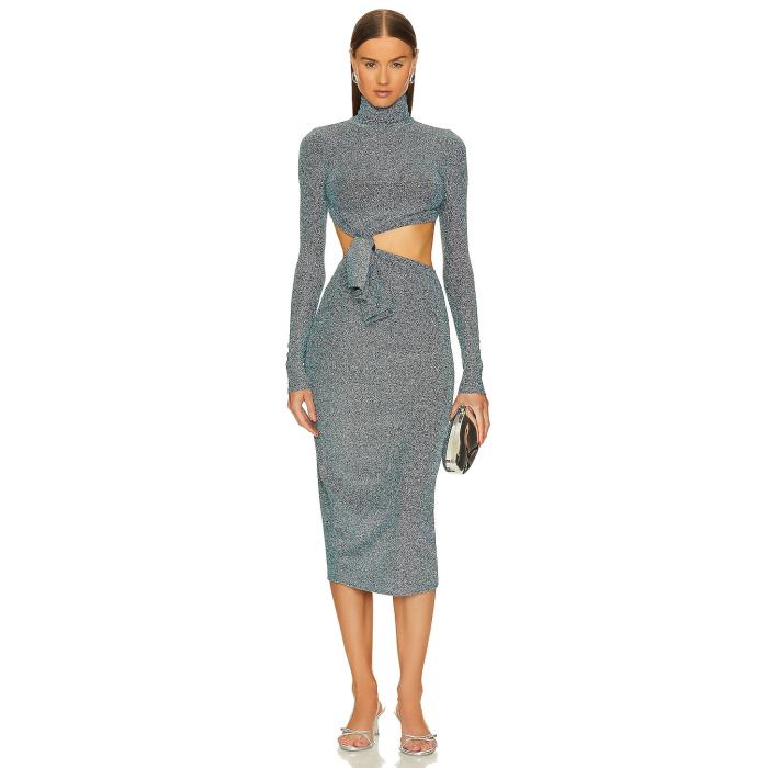 L'academie 【 Metallic Knit Knotted Midi Dress Women Deep Sea Blue 】 ニット ドレス レディースファッション ドレス レディース ディープ 青色 ブルー