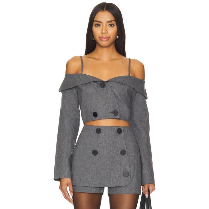Matthew Bruch 【 Off Shoulder Double-Breasted Top Women Charcoal Flannel 】 レディースファッション トップス ベアトップ チューブトップ レディース チャコール