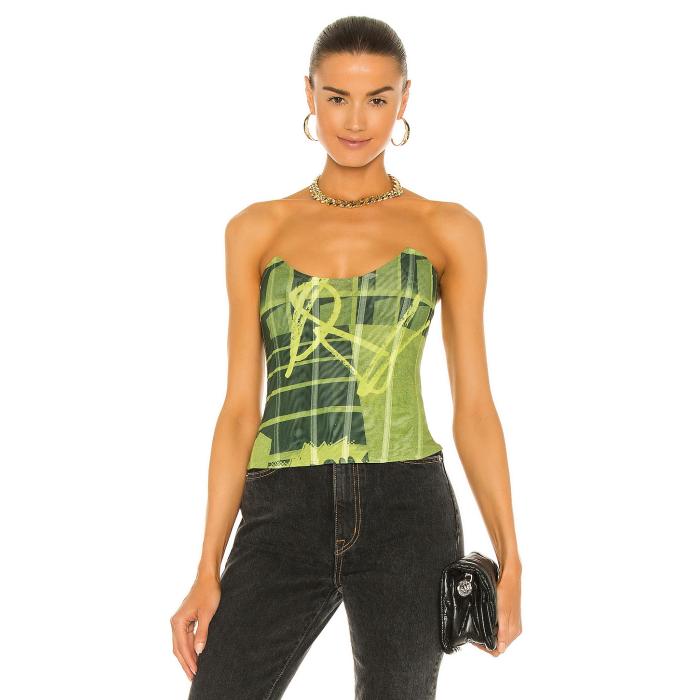 Miaou 【 Leia Corset Women Green Stone Print 】 レディースファッション トップス ベアトップ チューブトップ レディース green 緑・グリーン