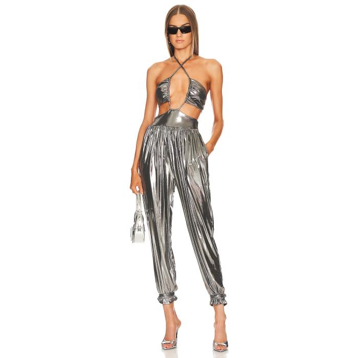 L\u0027academie 【 Blair Jumpsuit Women Black Silver 】 飛び降りる背広 レディース 黒いこと 黒いこと Silver しろがね色・しろがね色
