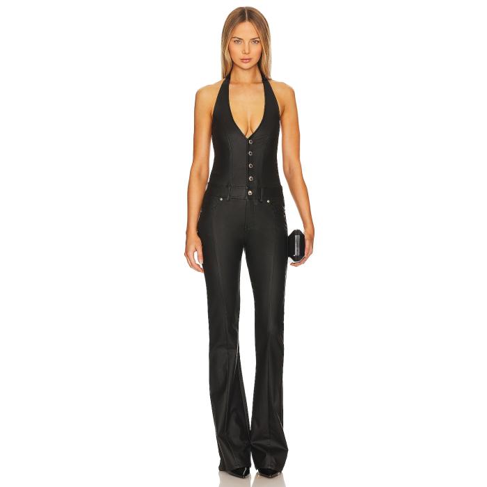 Retrofete 【 Cynthia Jumpsuit Women Coated Black 】 飛び降りる背広 レディース 黒いこと 黒いこと
