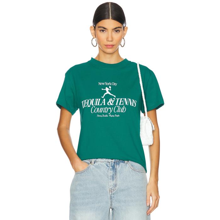 Los Sundays 【 The Nyc Tequila & Tennis Tee Unisex Green & White 】 テニス Tシャツ レディースファッション トップス Tシャツ カットソー ユニセックス green 緑・グリーン 白色 ホワイト