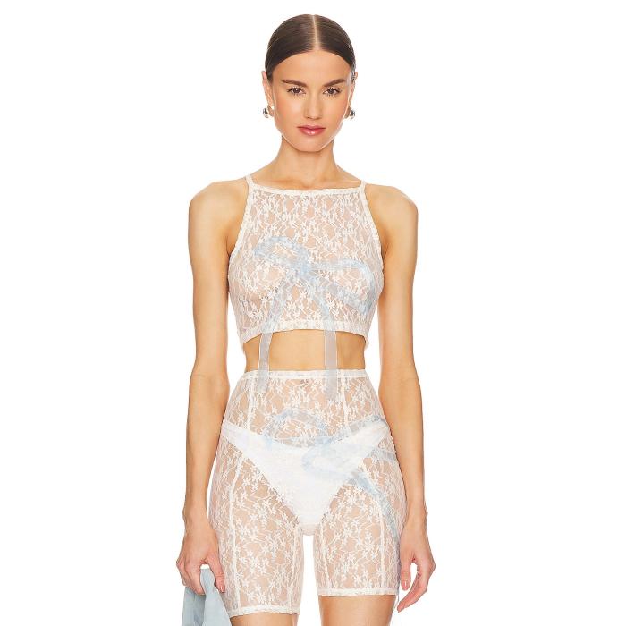 Yuhan Wang 【 Ribbon Bow Lace Top Women Cream 】 レディースファッション トップス ベアトップ チューブトップ レディース クリーム 28,535円